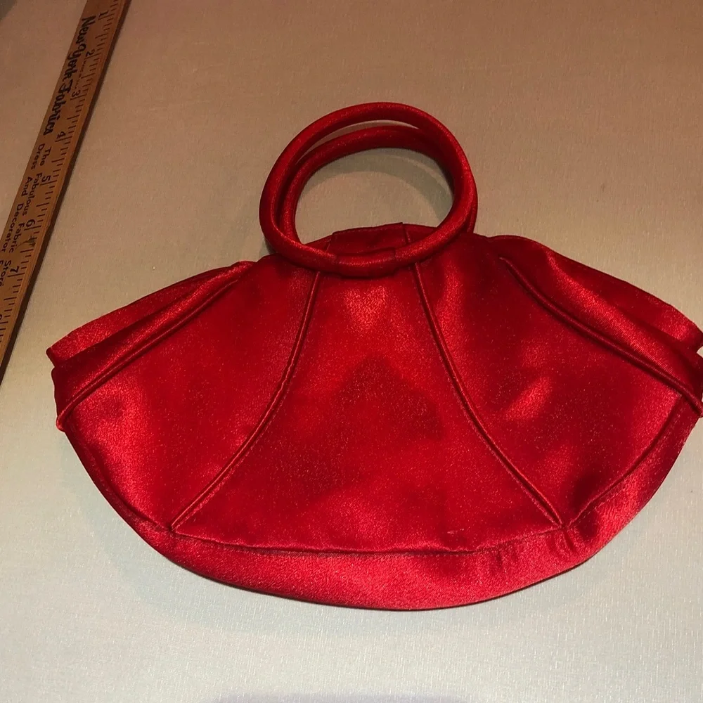 DSW Red Satin Circular-Handle Wristlet Clutch